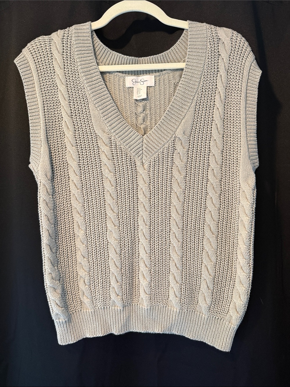 Cable Knit V-Neck Sweater Vest - Light Gray